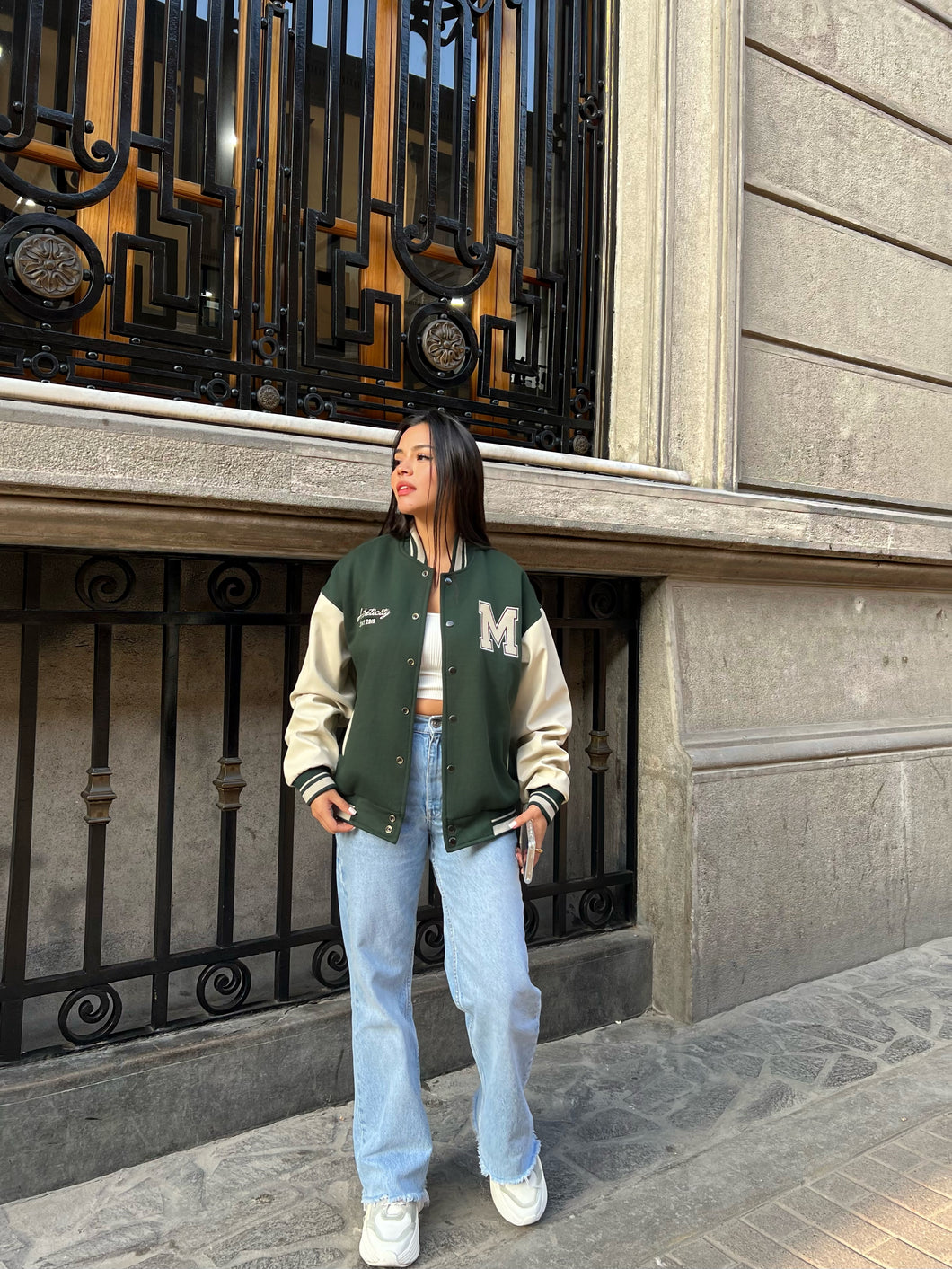 Luxury Varsity Jacket Green /Beige